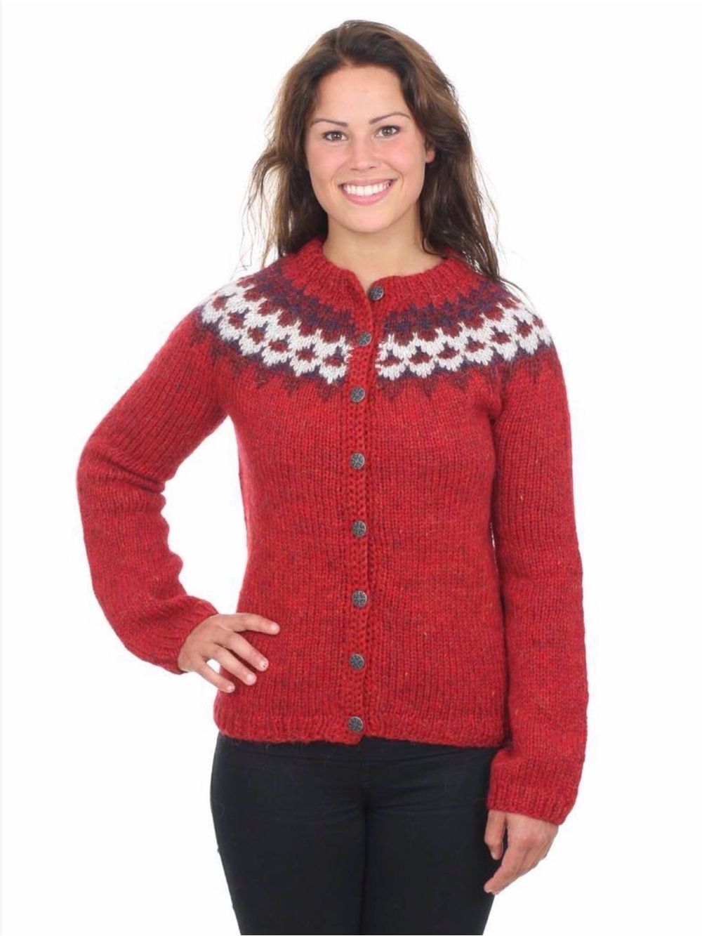 Authentic Handknitted Association of Iceland Lopi Wool Cardigan Sweater Red